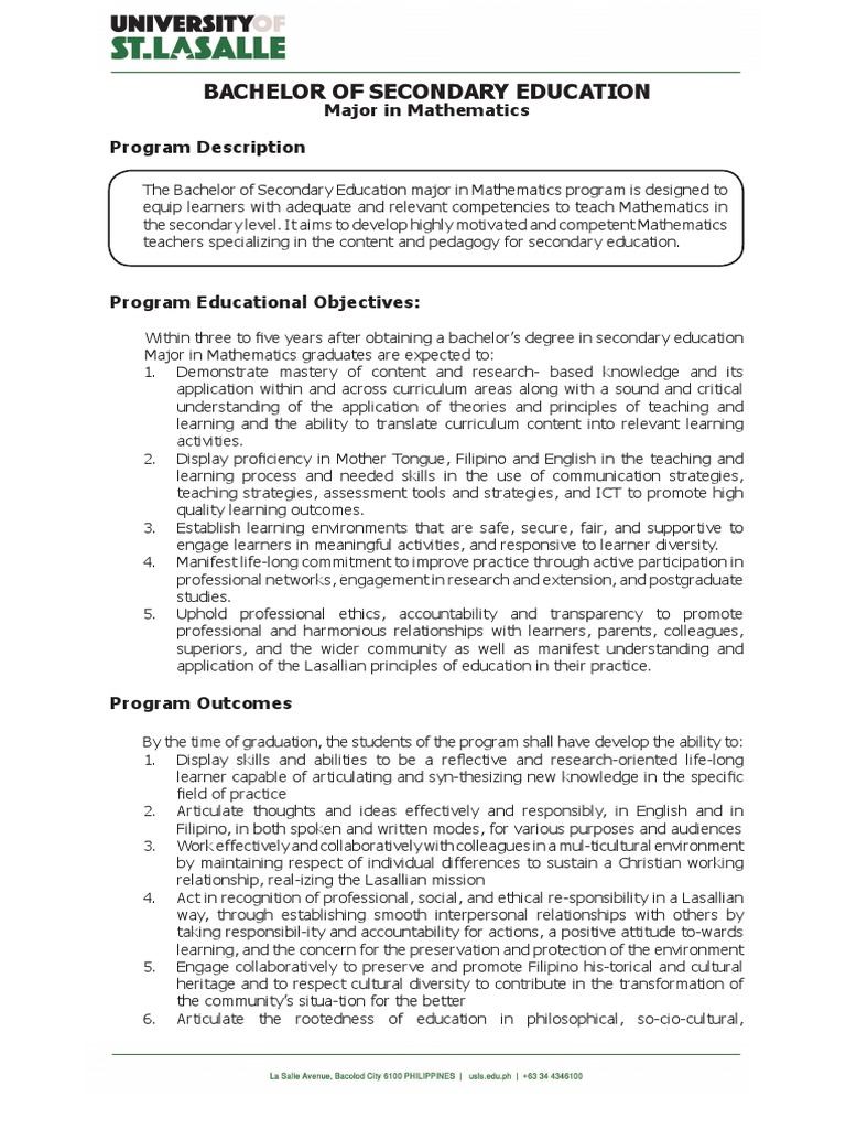 BSEd Major in Mathematics | PDF | Mathematics | Teaching Method