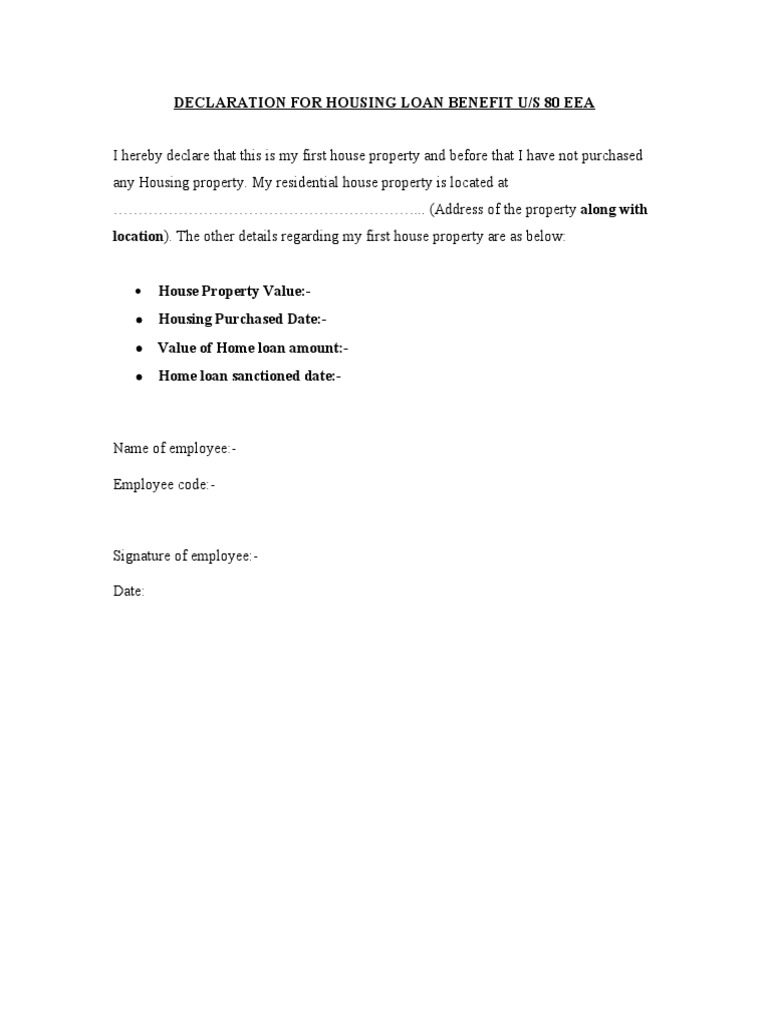 80EEA Housing Loan Declaration Form | PDF