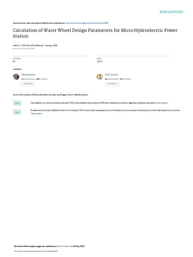 Calculation of Water Wheel Design Parameters PDF Rotation Around A