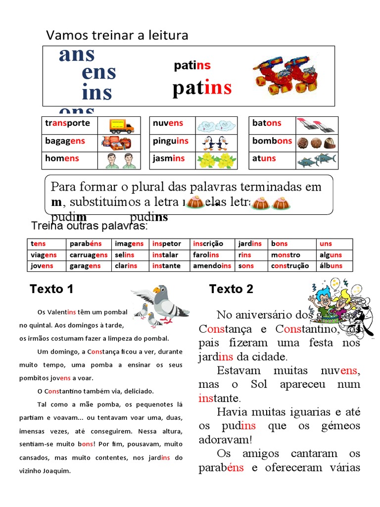 Vamos Treinar A Leitura Ans, Ens, Ins, Ons, Uns | PDF