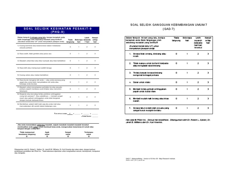 GAD PHQ9 Malay - Merge - One Page | PDF