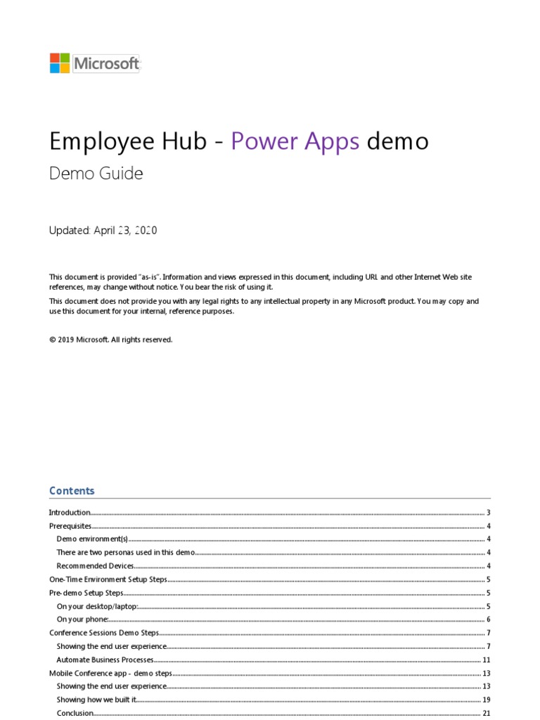 Building PowerApps Solutions For Employee Hub Demo Guide | PDF | Mobile ...