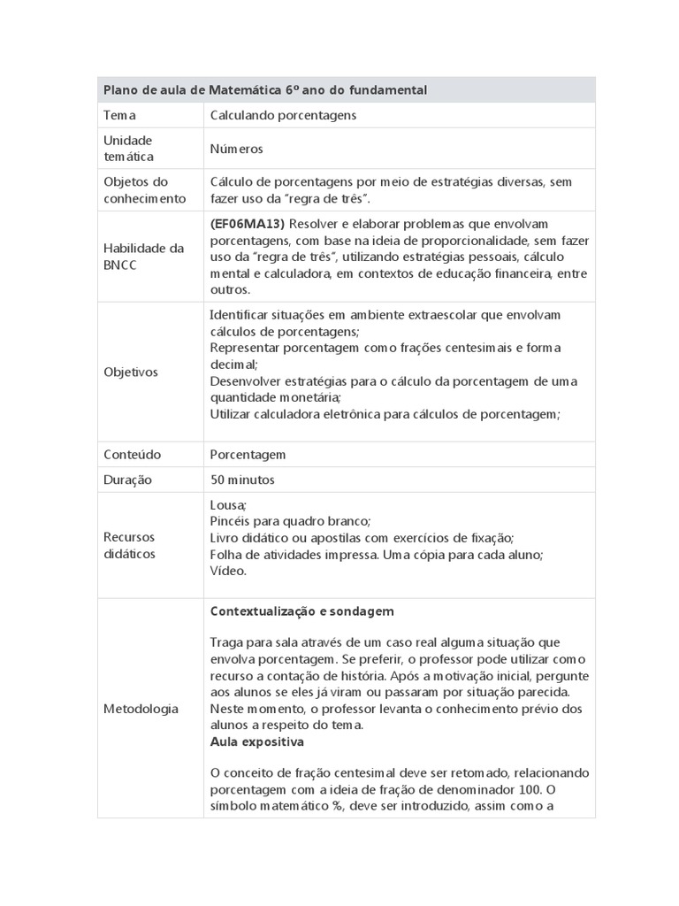 Projeto Calculando 6º ano e 7º ano, PDF, Matemática