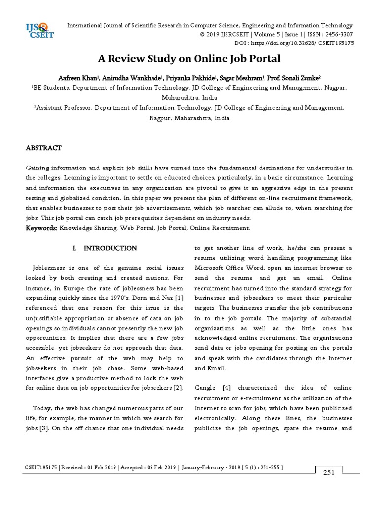 A Review Study On Online Job Portal | PDF | Recruitment | Internet