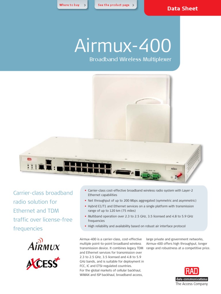 Airmux-400 Wireless Multiplexer Data Sheet | PDF | Internet Access ...