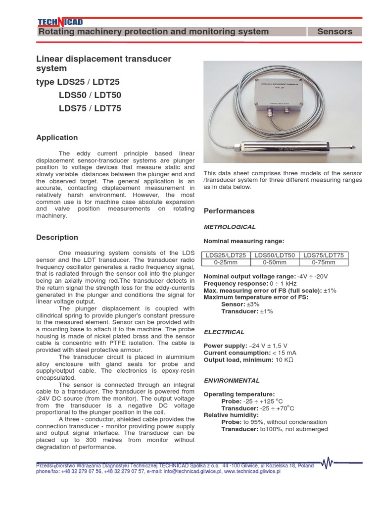Linear Displacement Sensors LDS25/LDS50 | PDF | Sensor | Power Supply