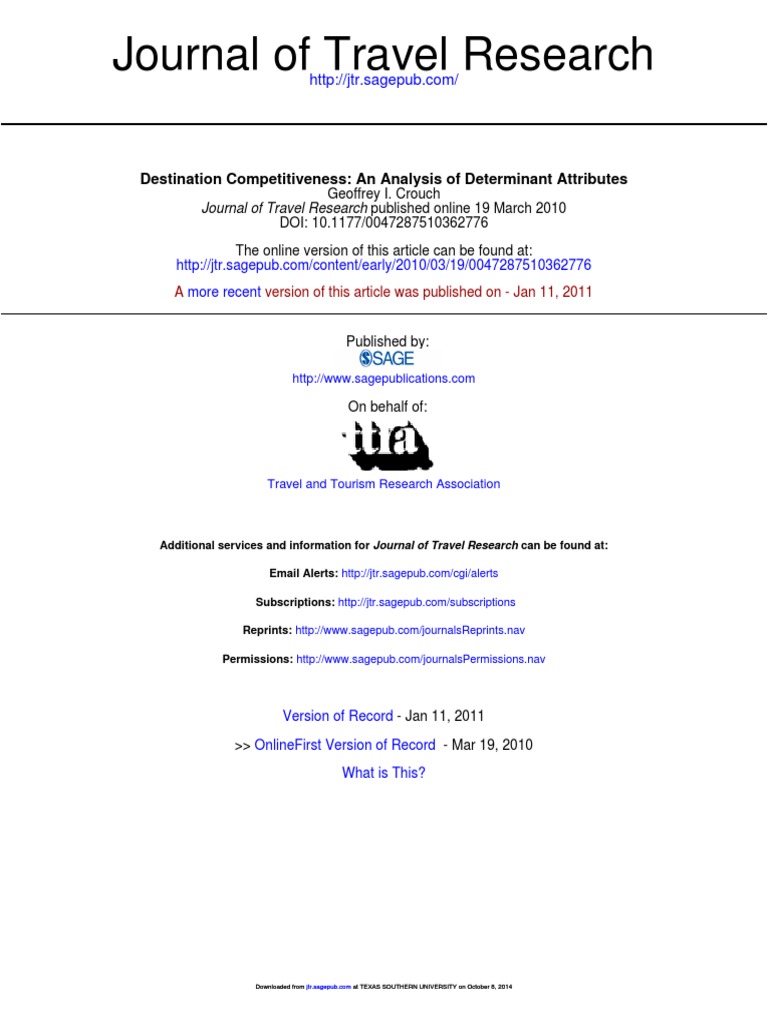 Destination Competitiveness An Analysis of Determinant Attributes | PDF ...