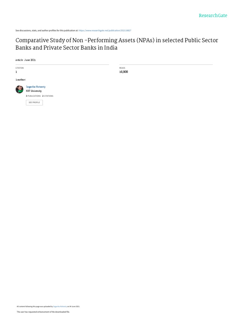 Non Performing Assets In Public Sector Banks In India