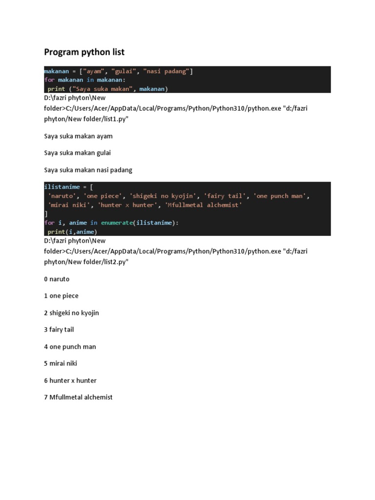 Program Python List, Tuple Dan Dictionary | PDF