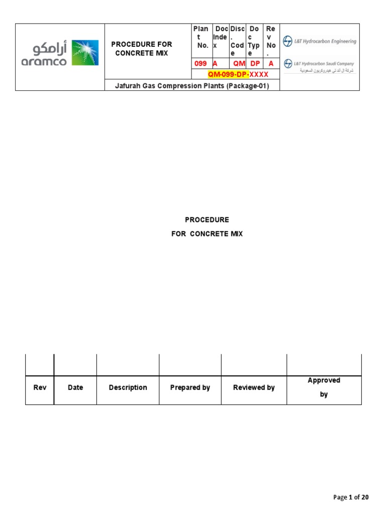 QM099DPxxxx Procedure For Forms Rebars and Concrete Works Rev. 01
