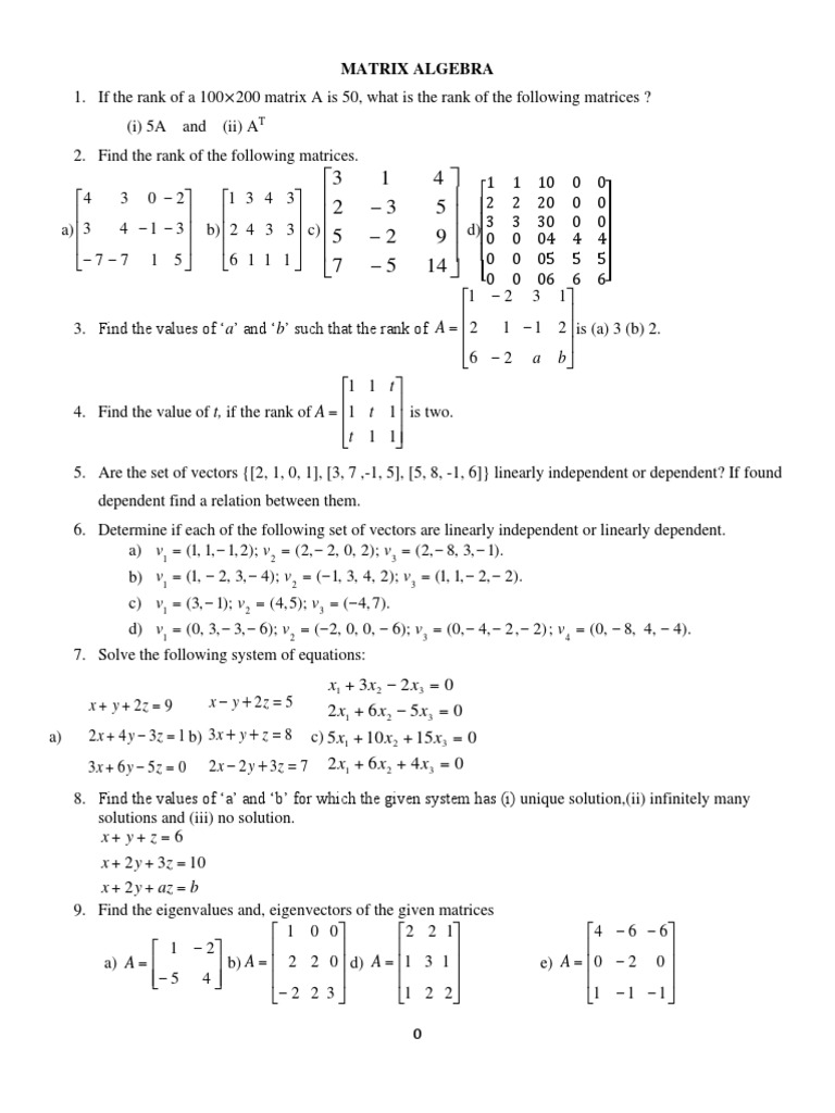 Matrix Algebra Exploring Rank, Eigenvalues, and Linear Transformations