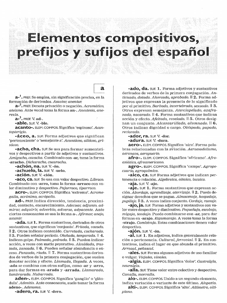 Elementos Compositivos Prefijos y Sufijos Del Espanol Esencial PDF