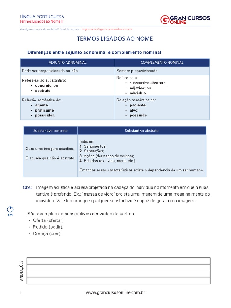 Termos Ligados Ao Nome 2 (Adjunto Adnominal e Complemento Nominal ...