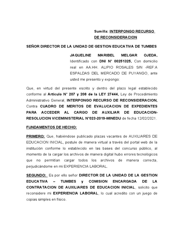 Recurso de Reconsideracion Jaky | PDF