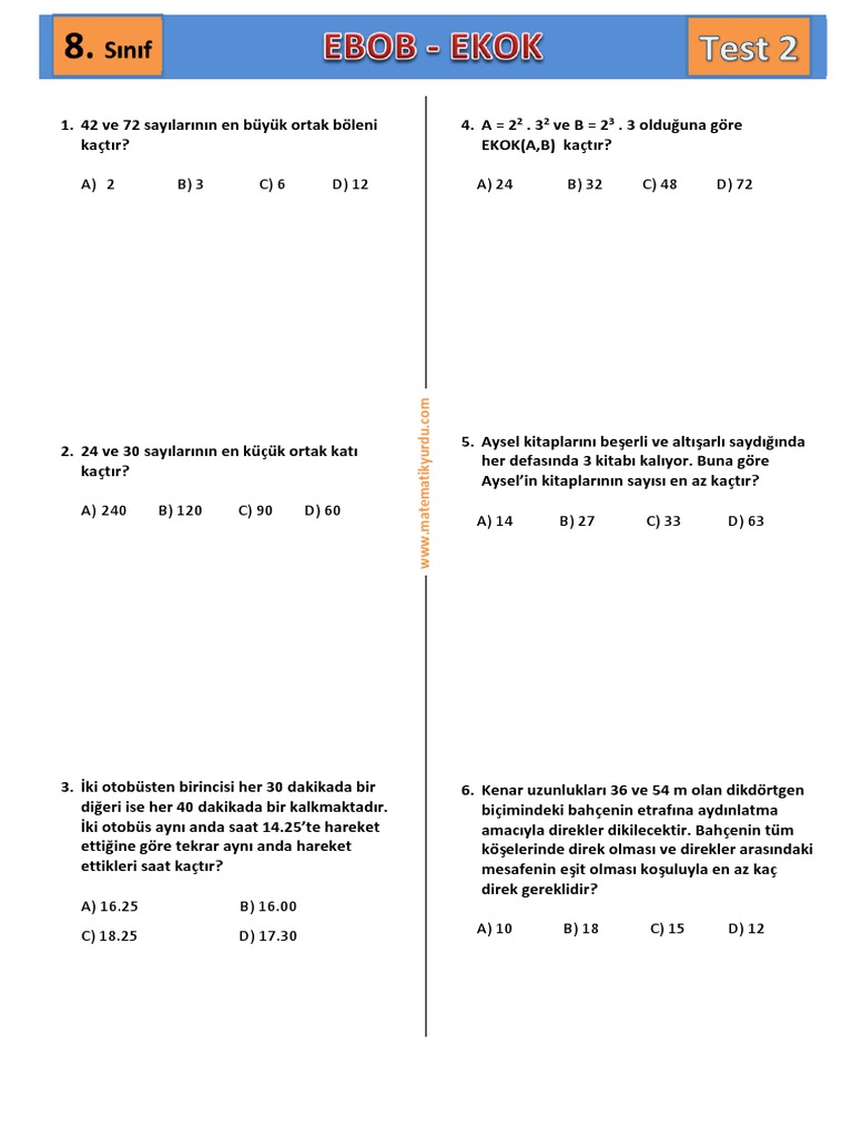 Sınıf Ebob-Ekok Testi | PDF