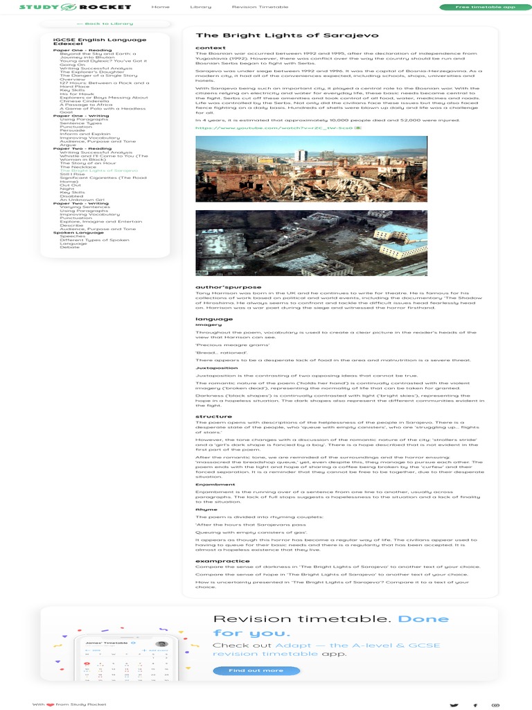 The bright lights of sarajevo igcse english language edexcel revision