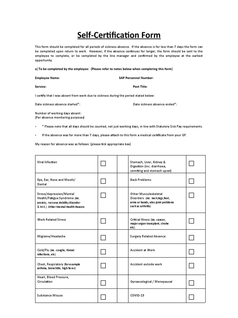 self certified form