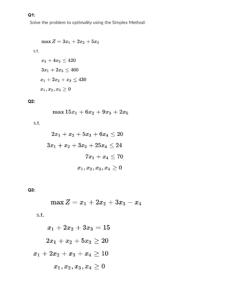 Simplex Sample Hard Questions PDF