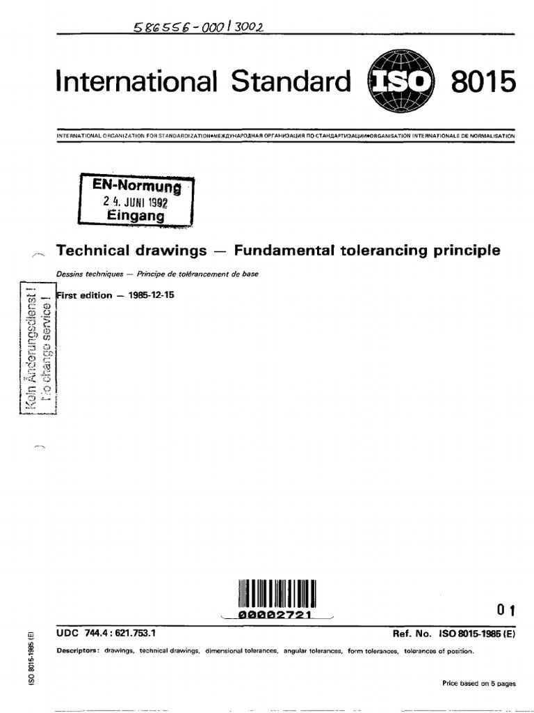 ISO 8015 1985 Technical Drawings PDF Engineering Tolerance