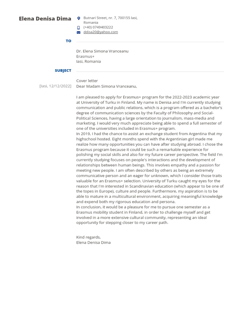 Cover Letter PDF University Communication