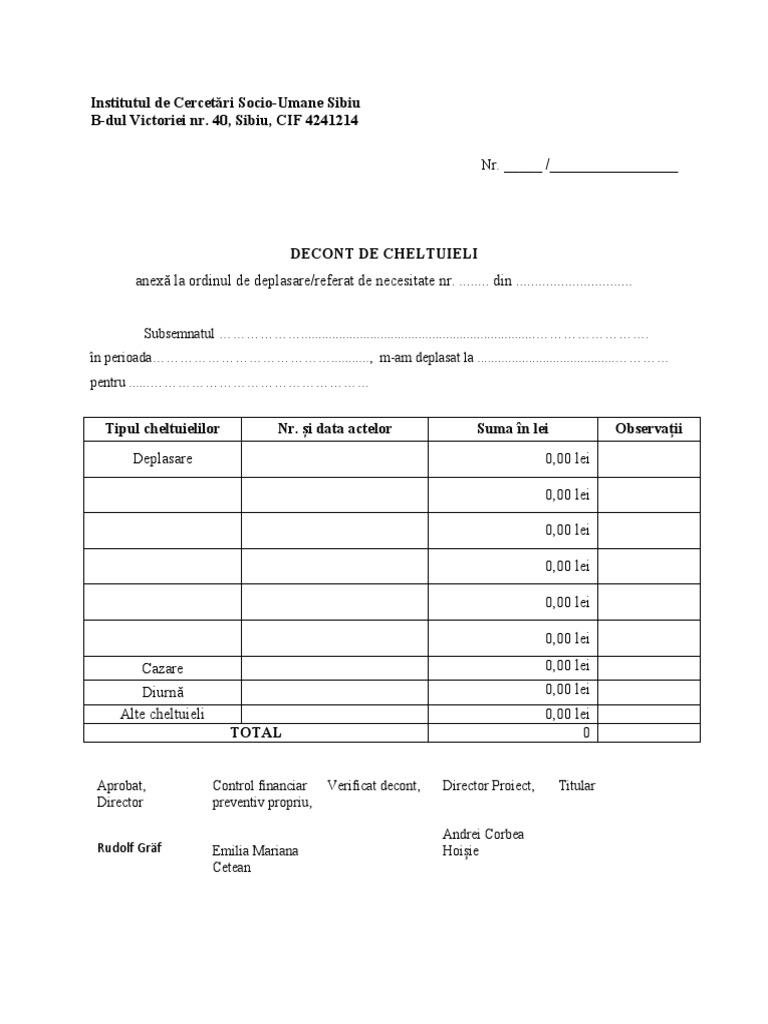 Decont Deplasare Externa | PDF