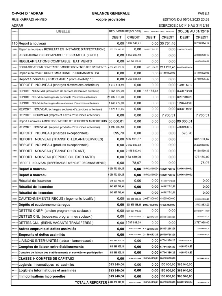 Balance Générale OPGI Adrar 2019 | PDF | Économie | Financement du ...