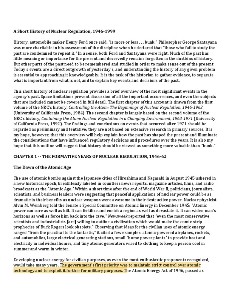 A short history of nuclear regulation 1946 1999 pdf
