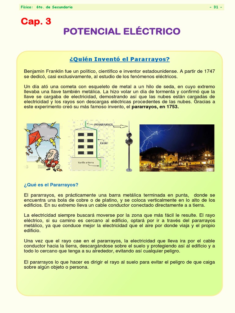 Inventor del Pararrayos: Franklin | PDF | Energía potencial | Electricidad