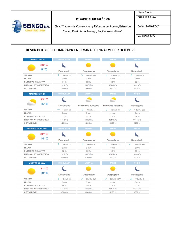 Reporte climatol gico semana 14 noviembre 20 noviembre pdf santiago