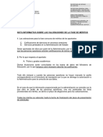 Nota Informativa Sobre Las Valoraciones de La Fase de Méritos