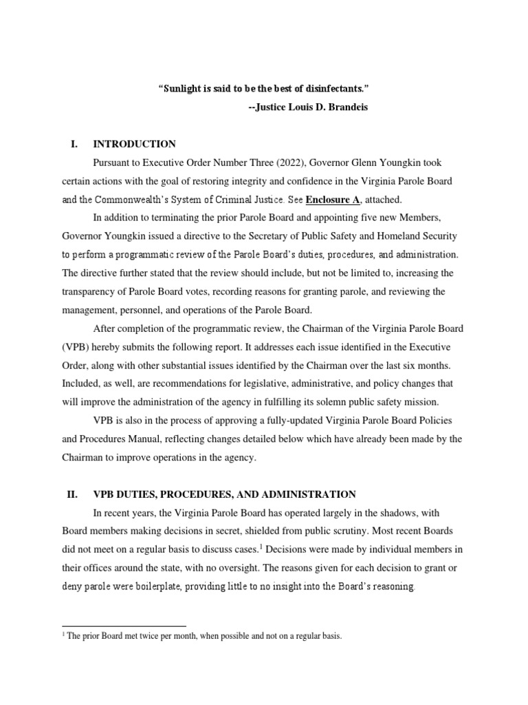 Virginia Parole Board Report PDF Pardon Parole