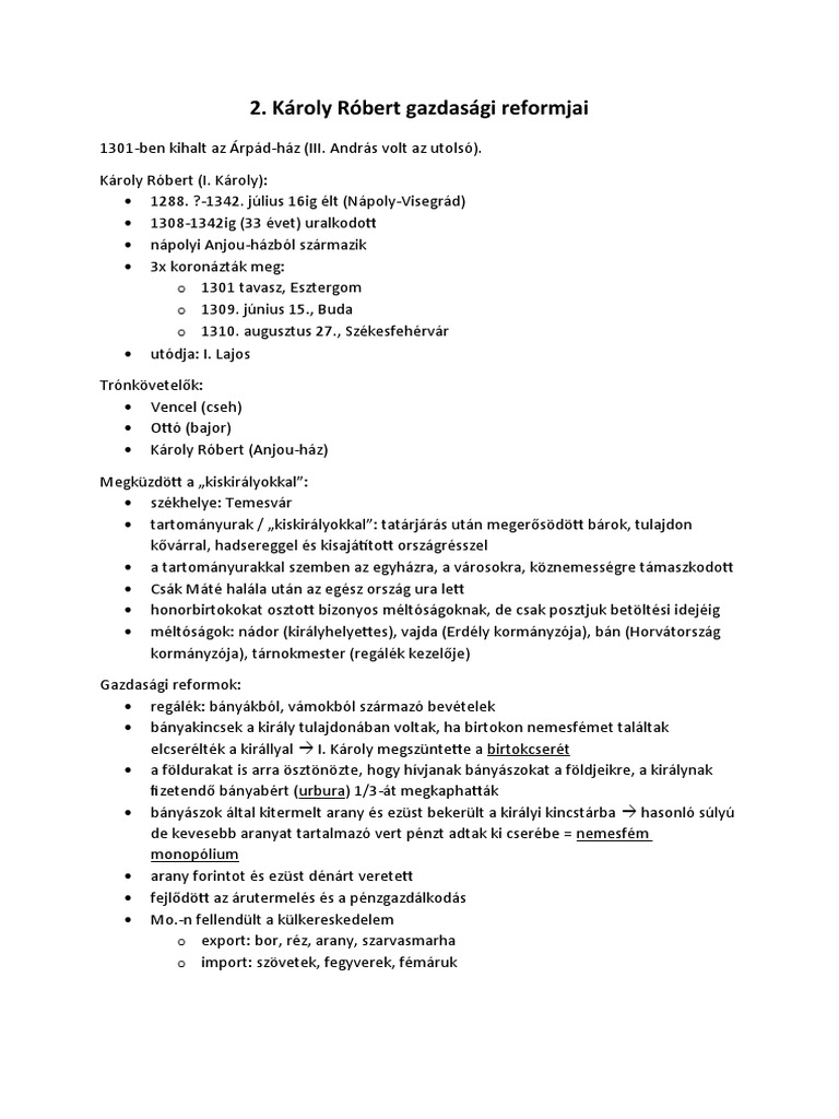Károly Róbert Gazdasági Reformjai | PDF