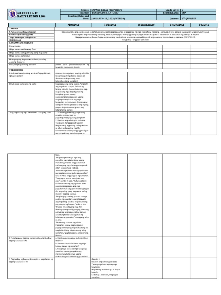 DLL - Esp 5 - Q2 - W9 | PDF