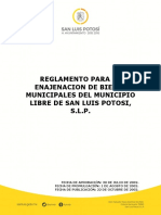 Reglamento para La Enajenacion de Bienes Municipales Del Municipio Libre de San Luis Potosi