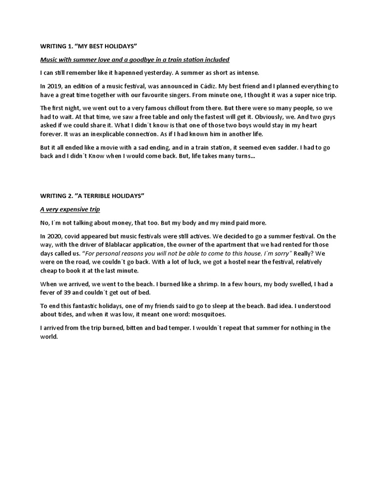 Wiritings Terrible and Best Holidays PDF