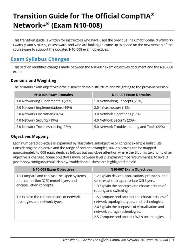 Transition Guide Network+ N10007 To N10008 PDF Computer Network