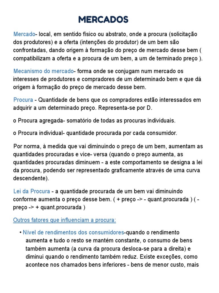 Mercados e suas leis | PDF | Mercado (economia) | Oferta e procura