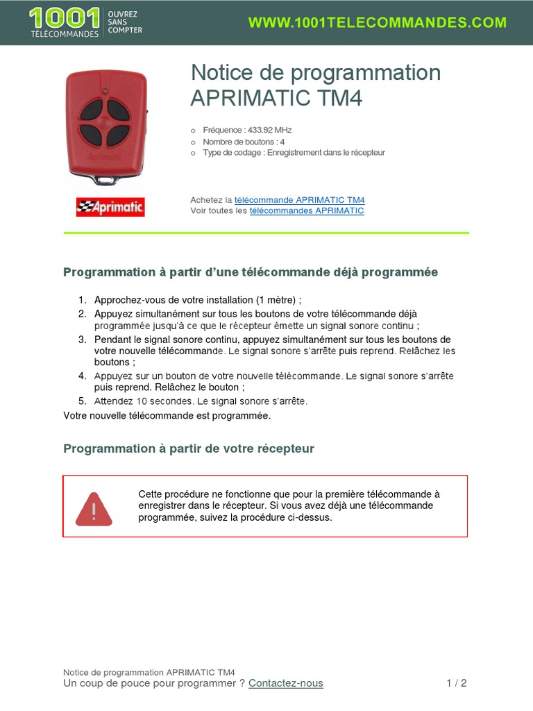 Programmation APRIMATIC TM4 PDF — free download