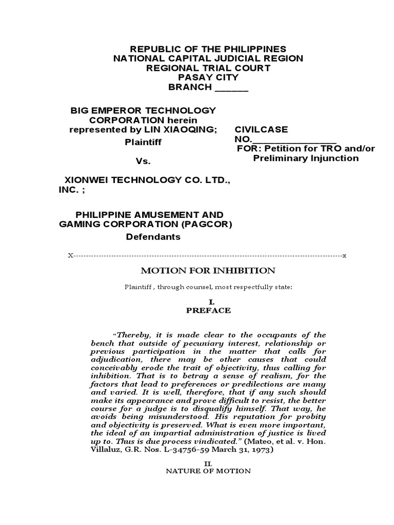 Big Emperor Motion For Inhibition | PDF | Judge | Judiciaries