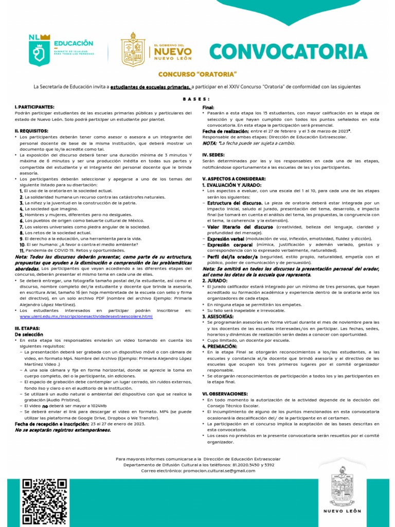 Convocatoria Concurso de Oratoria Primaria 2025 | PDF | Hablar en público