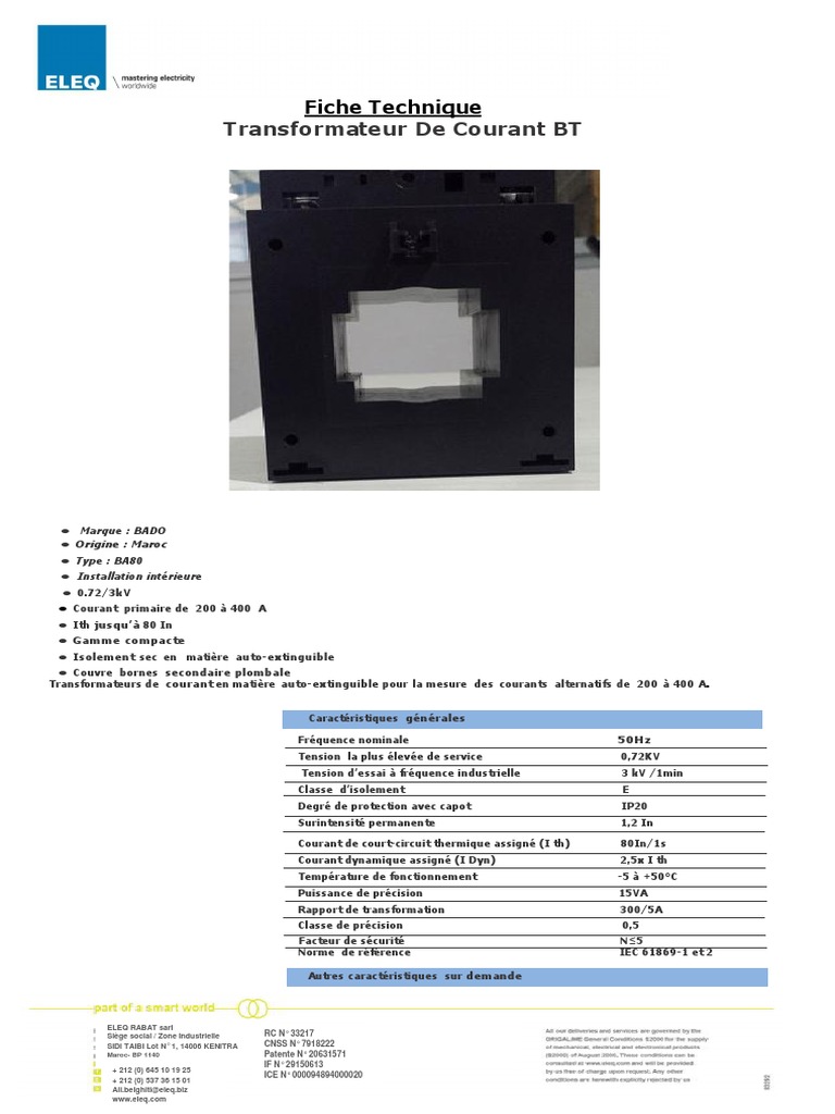 Transformateur de courant BA80 BT | PDF | Électromagnétisme | Électronique