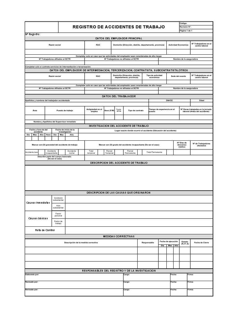 Registro de Accidentes de Trabajo PDF Outsourcing Lugar de trabajo