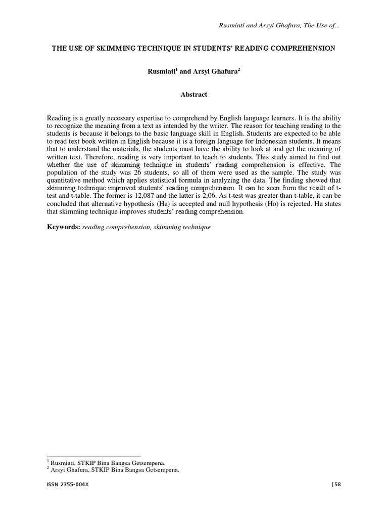 The Use of Skimming Technique in Student | PDF | Speed Reading ...