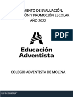 Reglamento de Evaluación, Calificacion y Promoción 2022 Colegio Adventista Molina