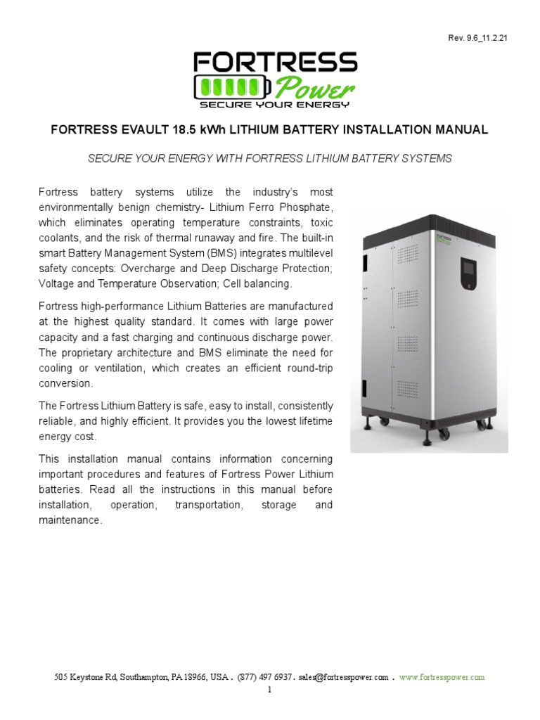 Fortress EVault 185 Installation ManuaL | PDF | Battery Charger | Power ...