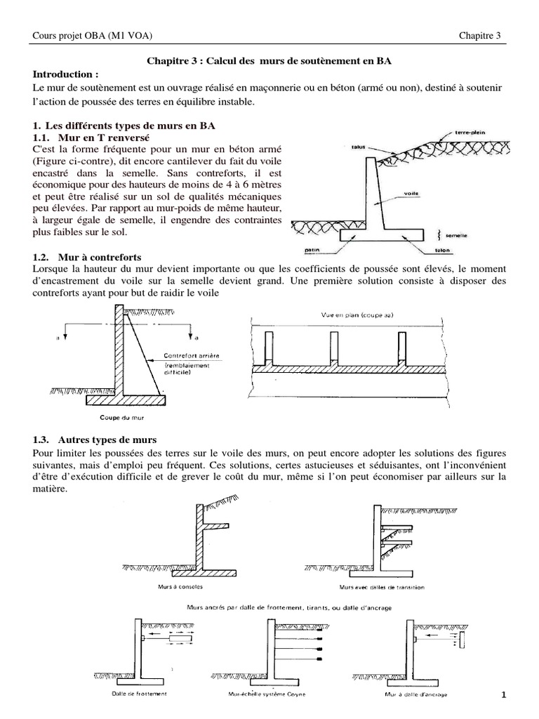 Calcul des murs de soutènement en BA PDF Fondation (construction — free download