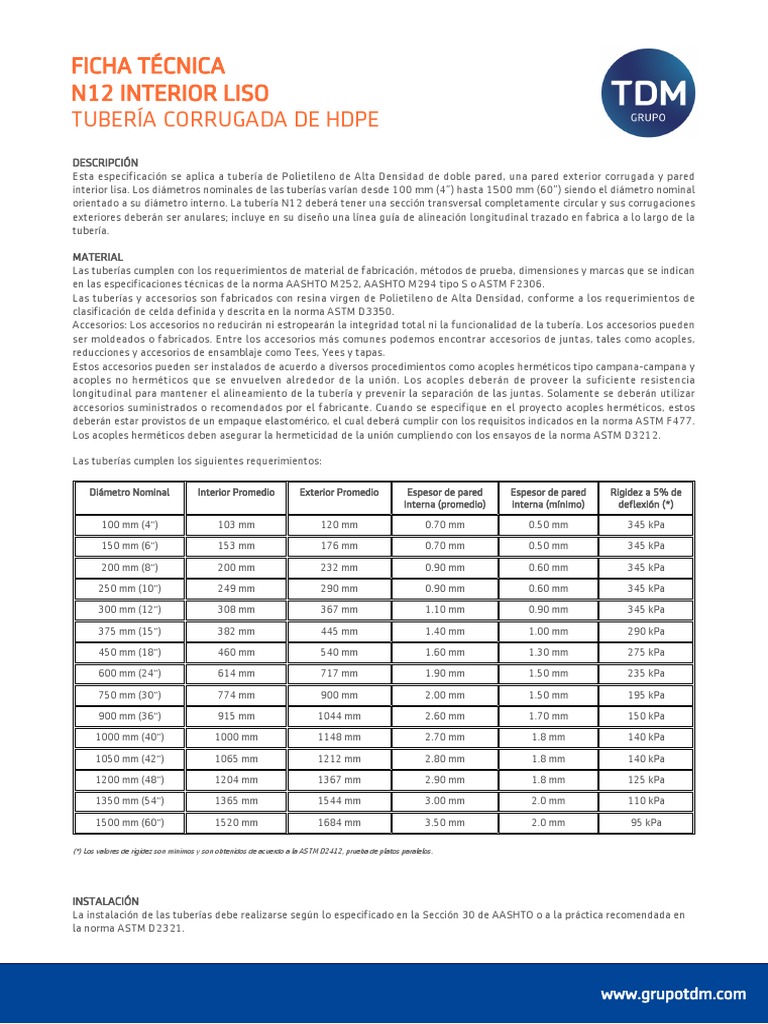 Tubería Corrugada HDPE N12 | PDF | Tubería (transporte de fluidos ...
