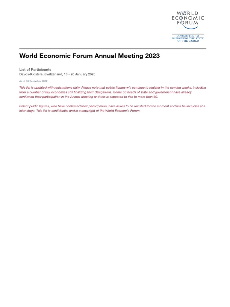 2023 Attendees Davos WEF / Posted As Newsworthy PDF World Economic Forum Hong Kong