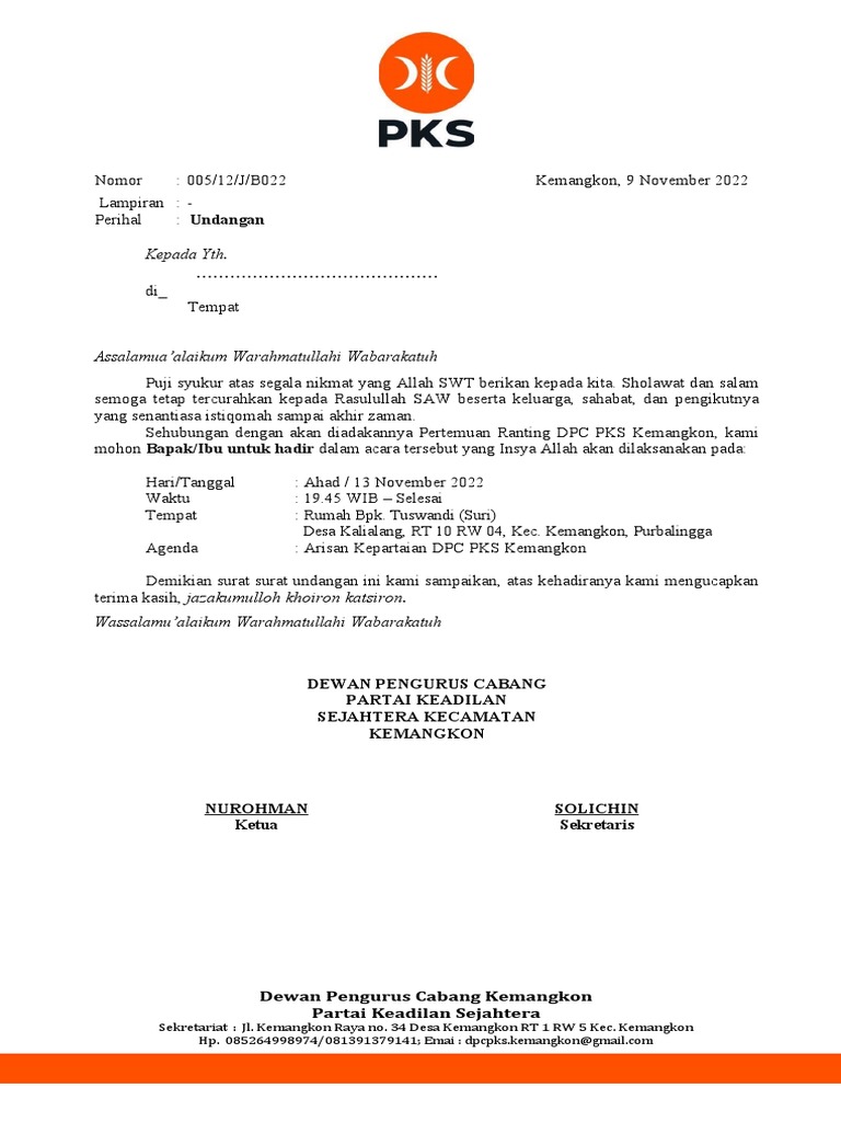 Surat Undangan ARISAN PKS | PDF