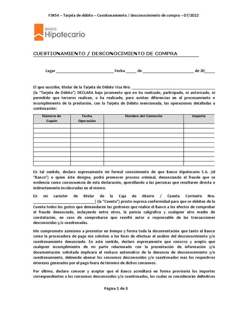 Desconocimiento de Compra con Débito | PDF | Tarjeta de crédito ...